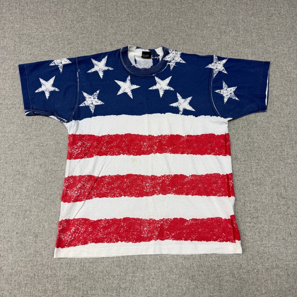 Screen Stars Best T-Shirt XL Blue Red White USA Flag Stars Stripes Vintage 90s